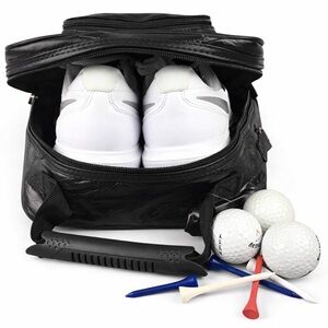 Genuine Leather Shoe Travel Bag Black for Golf & Dress Shoes 13x9x4.5 Ventilated